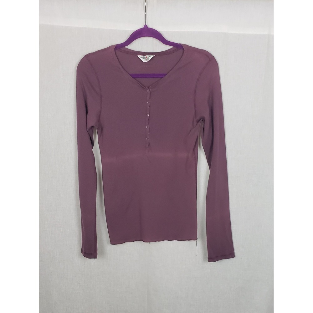 Hard Tail Forever Plum Purple Ribbed Henley Top L Bella Swan Elena Gilbert Y2K